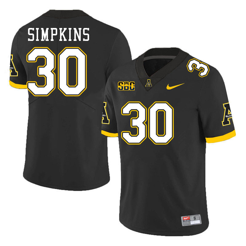 Appalachian State Mountaineers #30 Gabe Simpkins College Football Jerseys Stitched-Black